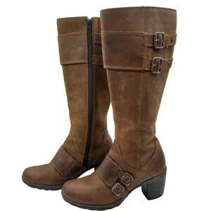 BOC Born Concept Leather Tall Riding Biker Boots Side Zip Buckle Strap Women 7-8